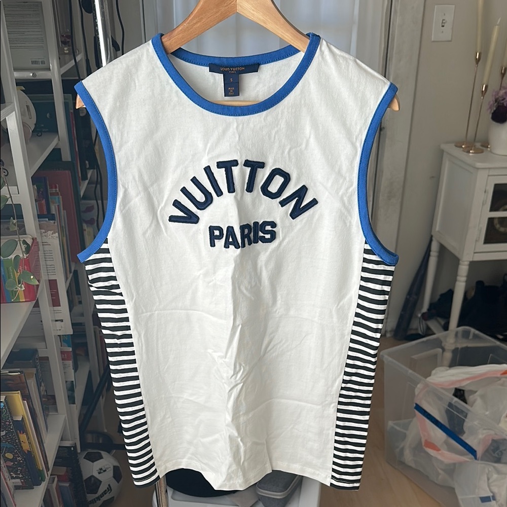 Louis Vuitton White and Blue Sleeveless Top